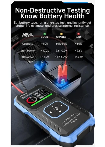 Тестер акумуляторів BTM-24 2000A CCA 12В/24В Багатофункціональний автомобільний тестер АКБ Fnirsi (392305107)