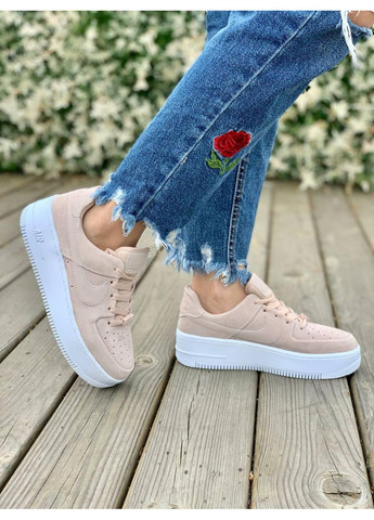 КРОССОВКИ ЖЕНСКИЕ NIKE AIR FORCE 1 SAGE PINK WHITE 2 НАЙК АИР ФОРС 1 ПРЕМИУМ No Brand розовые демисезоны (369393441)