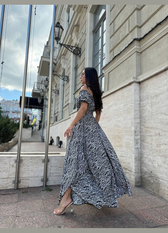 Чорно-білий повсякденний, вечірня, кежуал жіноча сукня з відкритими плечима Style Point з квітковим принтом