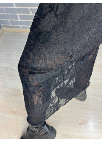 Черная юбка женская shiqi 9313 гипюр прозрачная длинная с подкладкой черная No Brand