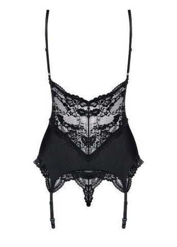 Корсет 810-COR-1 з мереживом та пажами для панчох, чорний, S/M Obsessive (303888696)