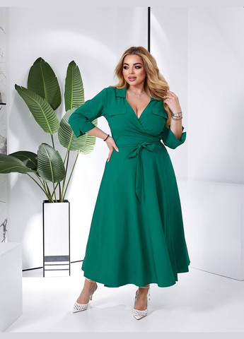 Зелена жіноча сукня міді із софта колір зелений р.50/52 454016 New Trend