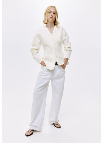 Белый женский женский приталенный пиджак с неопреновым эффектом (58587) xs белый H&M - демисезонный