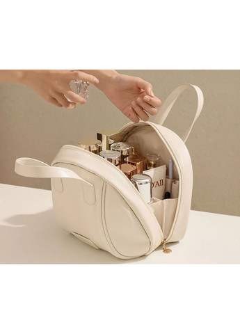 Косметичка - сумка зі штучної шкіри у формі черепашки, містка та зручна Бежева No Brand (371644623)