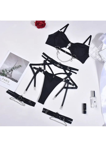 Чорний демісезонний мереживний комплект с поясом. жіночий комплект білизни для пристрасних почуттів. спідня жіноча білизна для бдсм No Brand