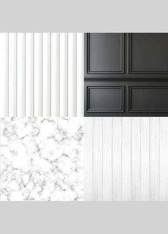 Виниловый угловой фотофон 3D белая рейка и чёрная классическая панель, пол мрамор и белая доска 80×80 см, №58388 PhotoVinyl (354367290)