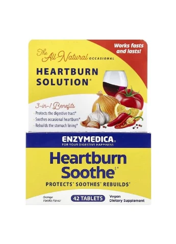 Натуральна добавка Heartburn Soothe, 42 жувальні таблетки Апельсин-ваніль Enzymedica (334705798)