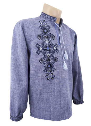 Синя чоловіча вишиванка фламінго синє по синьому НоКо візерунок орнамент вільна, пряма габардин (308861641)