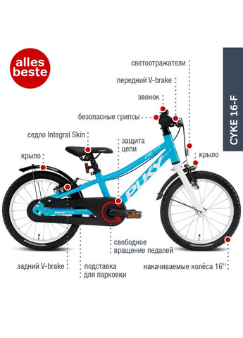 Детский Велосипед 2-х Колесный 16'' от 4-х лет (Рост 105 - 125см) CYKE 16 Алюминиевый Puky (335052603)