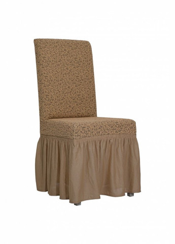Жаккардовые чехлы на стулья с оборкой (натяжные) набор 6-шт 411 Коричневый Venera (268547687)