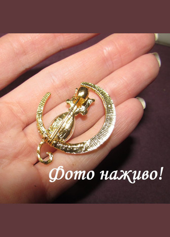 Золотиста брошка кішка місяць з каменем, 2407 Fashion Jewelry (336550619)