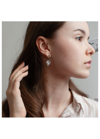 Сережки в стилі рідкого металу пара з двох з кристаликами в вигляді сердечка сріблясті вінтажні y2k кокетт для дівчини fairycore No Brand (365807160)