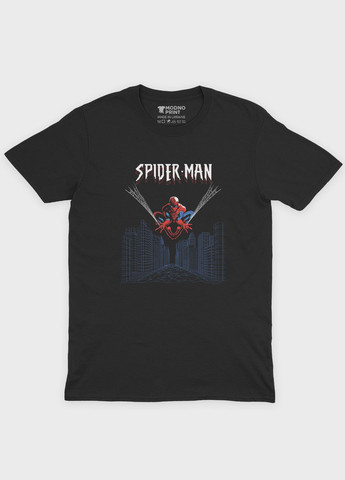 Черная демисезонная футболка для мальчика с принтом супергероя - человек-паук (ts001-1-bl-006-014-038-b) Modno