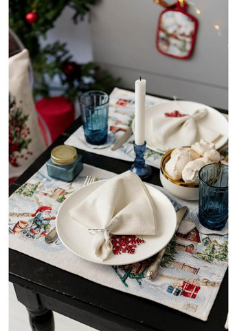 Гобеленовая салфетка с велюром Снежная зима 30х50 см новогодняя салфетка для стола стильный декор ProDobro (369377978)