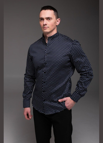 Темно-синяя классическая, кэжуал рубашка в горошек Vakko