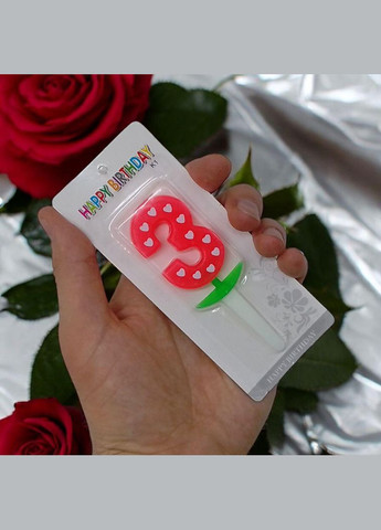 Свічка для торта неон із серцем "цифра 3" 5см (24089) (10-122-3) MIC (362436868)