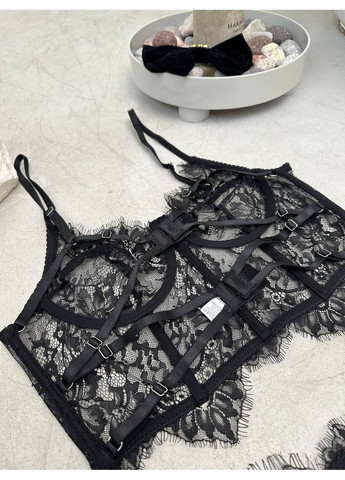 Чорний балконет комплект жіночої білизни | стильна гра, чорний мереживний Vital-Textile з кісточками поліестер, еластан