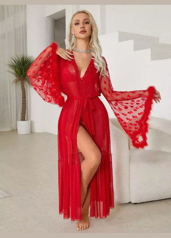 Халат длинный женский полупрозрачный рукава декорированы сердцами и мехом цвет черный No Brand Халат Valentino (322074240)