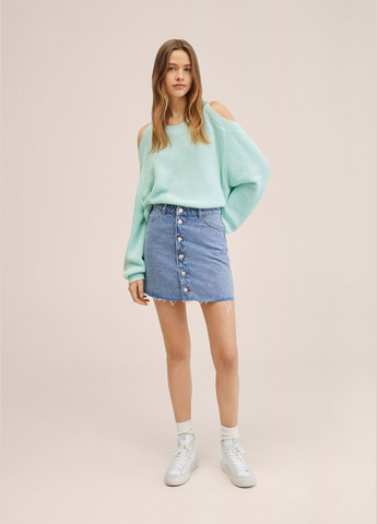 М'ятний демісезонний светр оверсайз, вʼязаний з вирізами джемпер Mango