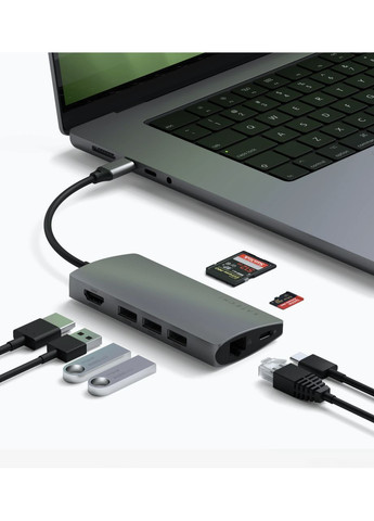Хаб, Док-станиця, Концентратор Type-C Multi-Port Adapter 4K with Ethernet V2 Satechi (351371822)