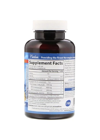 Омега 3 + вітамін D3 і вітамін К Omega-3 Plus D & K, Carlson, 60 капсул Carlson Labs (369164471)