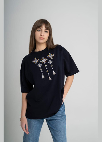 Жіноча футболка чорного кольору з геометричним візерунком "Меланія" L-XL Melanika g-96 (285763838)