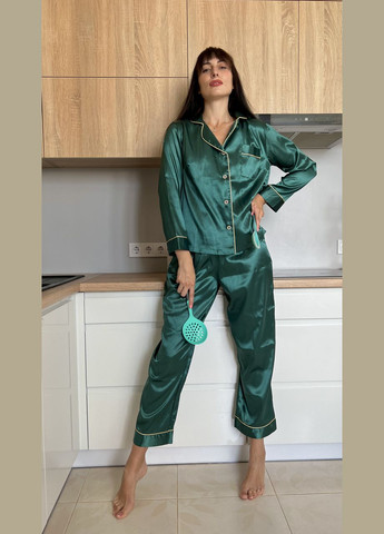 Зеленая всесезон женская шелковая пижама 2 Льва