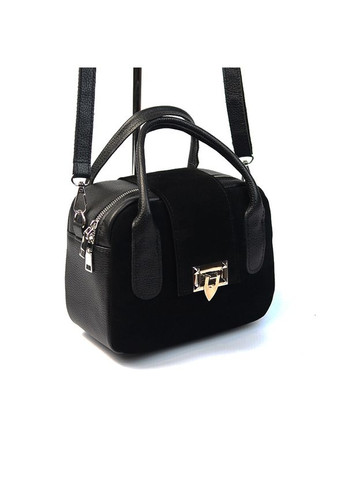 Чорна замшева маленька жіноча шкіряна сумка крос-боді з маленькими ручками та ремінцем Serebro (315370736)