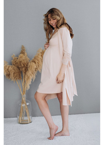 Ночная рубашка для беременных и кормящих с кружевом цвета фраппе Мамин Дім (356347658)