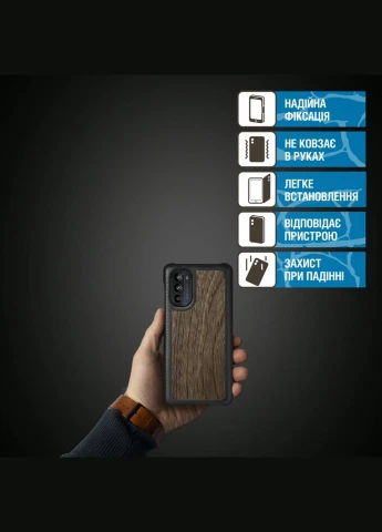 Шкіряна накладка WoodBacker для Motorola Moto G52 Чорна (75195) Stenk (277372607)