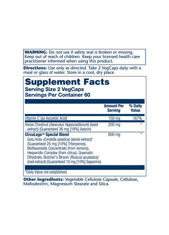 CircuLegs Circulation Support 200mg - 120 vcaps Solaray (369396570)