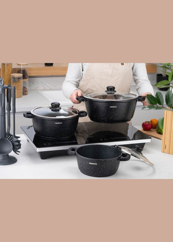 Каструля Gemini Anzio, скляна кришка, 24 см, мармур, алюміній Ardesto (314746265)