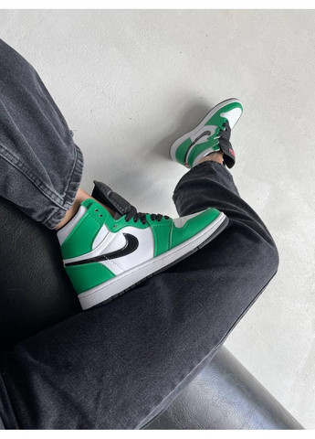 КРОССОВКИ ЖЕНСКИЕ NIKE AIR JORDAN 1 RETRO HIGH GREEN WHITE BLACK НАЙК АИР ДЖОРДАН No Brand серые демисезоны (368862257)