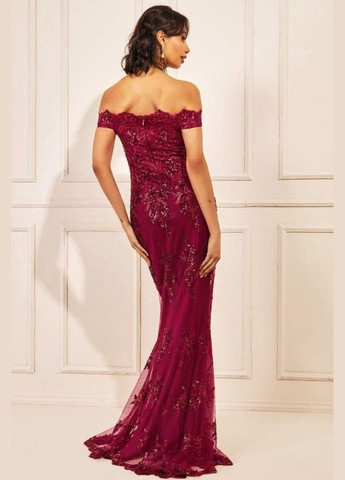 Бордовое платье макси вечернее нарядное с пайетками рыбка Goddiva