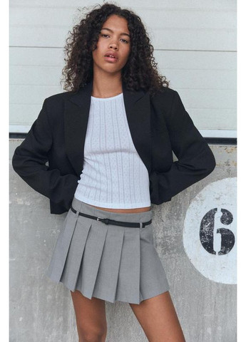 Серая шорты-юбка с бантовыми складками и ремнём Zara