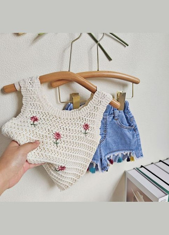 Комбинированное костюм для девочки с джинсовыми шортами и вязаной майкой 10512 No Brand (303612548)