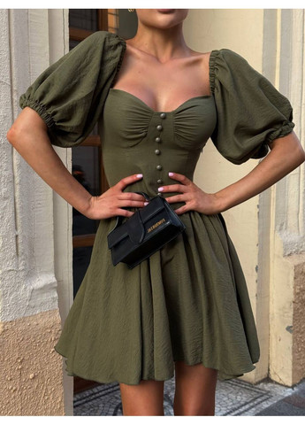 Оливковое (хаки) повседневный платье-мини с корсетным лифом Україна