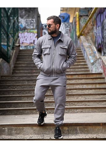 Стильний чоловічий спортивний костюм тринитка на флісі осінь/зима сірий No Brand (363222679)