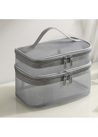 Косметичка органайзер сумка бокс двухъярусная для хранения косметики средств личной гигиены 21х13х14 см (476831-Prob) Серая Unbranded (291838392)