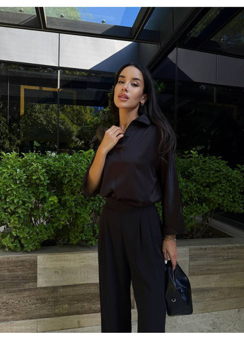 Черная повседневный рубашка однотонная No Brand