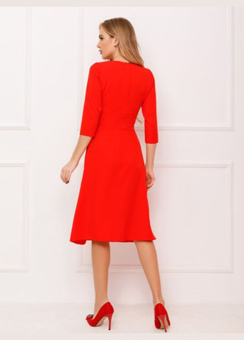 Красное коктейльное, деловое, повседневный, кэжуал, вечернее классическое платье с расклешенным низом No Brand однотонное