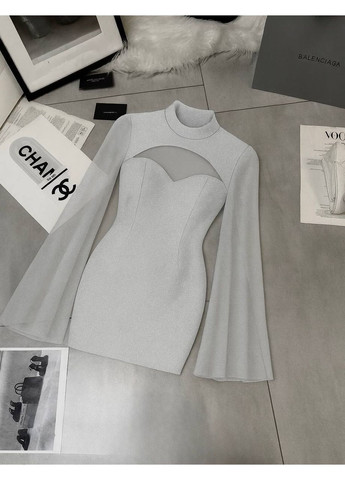 Срібна святковий, вечірня міні сукня з високою горловиною та плащ-рукавами MonCher