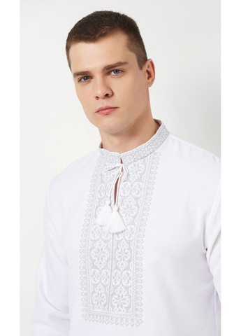 Белая мужская вышиванка vishivano4ka 344-1 узор геометрический прямой домотканное полотно (369158125)