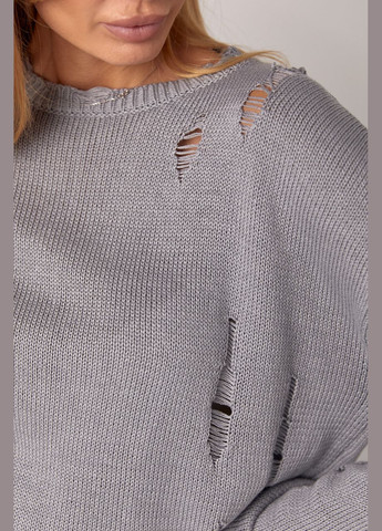 Серый демисезонный женский рваный джемпер Lurex