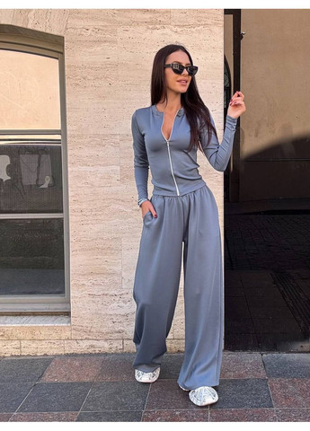 Костюм оверсайз бавовна +еластан,штани палаццо та кофта на блискавці Україна (362441371)