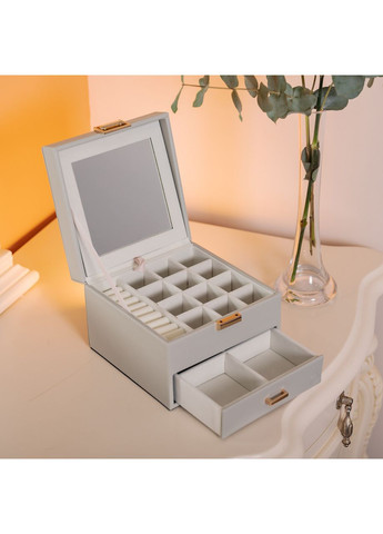 Органайзер для украшений с зеркалом, 16×16×12 см, 2 яруса, 17 отсеков Серый Yiwu (360454967)