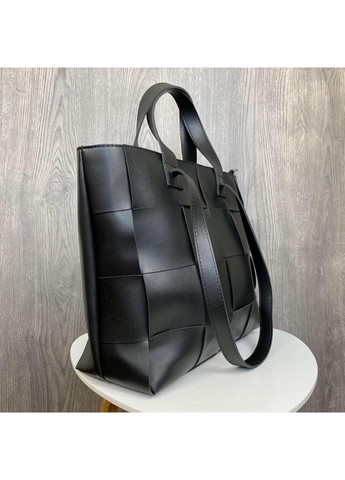 Велика жіноча плетена сумка чорна з екошкіри з двома ручками ProDobro (363259500)