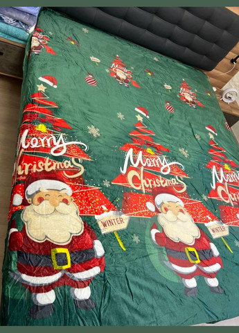 Теплый новогодний плед на диван Евро 200х220 Green (П4Кal-ng-pled-001/3) No Brand (316230636)
