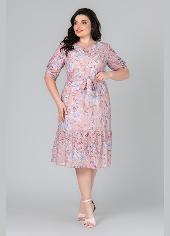 Персикова повсякденний сукня прямого силуету з прошви рукав декорований фігурним манжетом all posa (ap101987p) A'll Posa