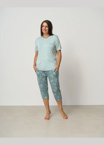 Бирюзовая батальный комплект капри и футболка Nicoletta